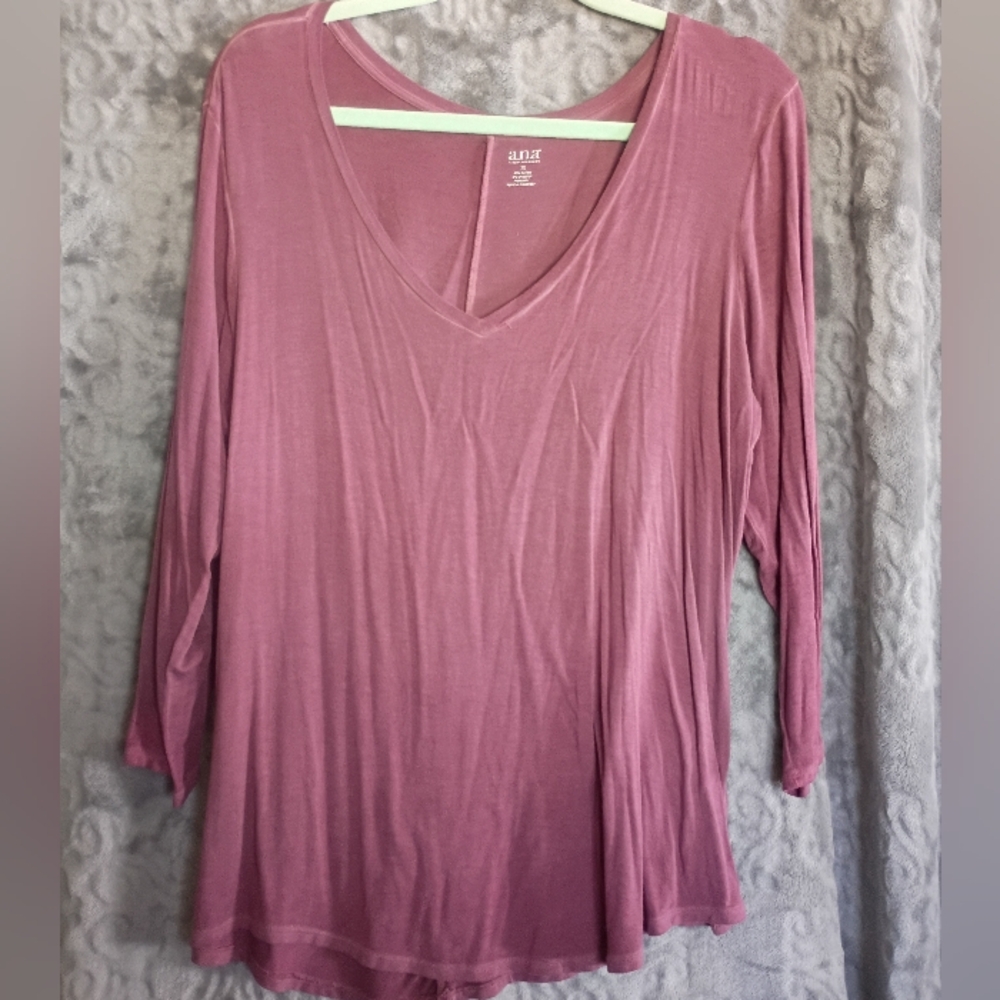 a.n.a Long Sleeve V-Neck Tunic Top - Rose